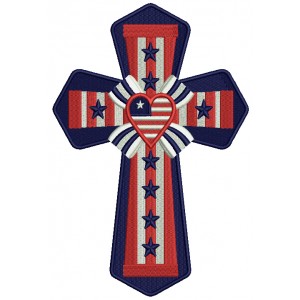 Patriotic Cross With a Heart Filled Machine Embroidery Design Digitized Pattern